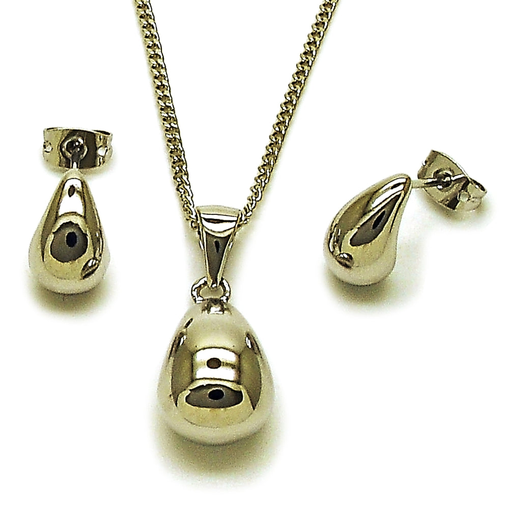 Rhodium Gold Filled Earring and Pendant Adult Set, Teardrop Design, Polished, Rhodium Finish