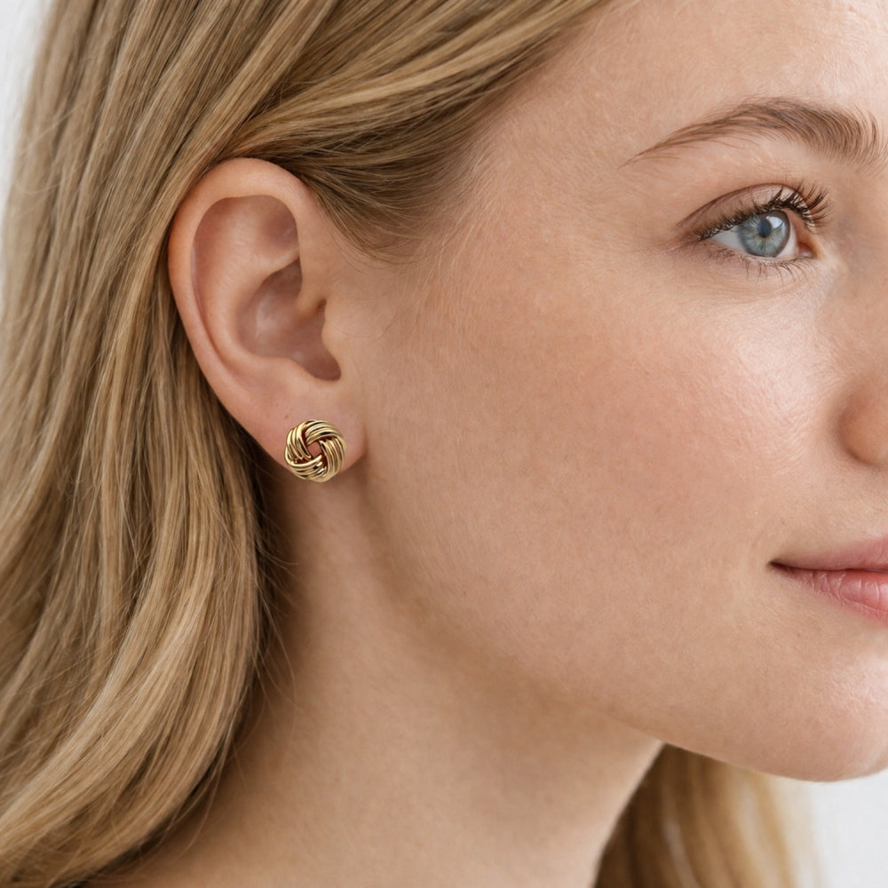 Oro Laminado Stud Earring, Gold Filled Style Love Knot Design, Polished, Golden Finish