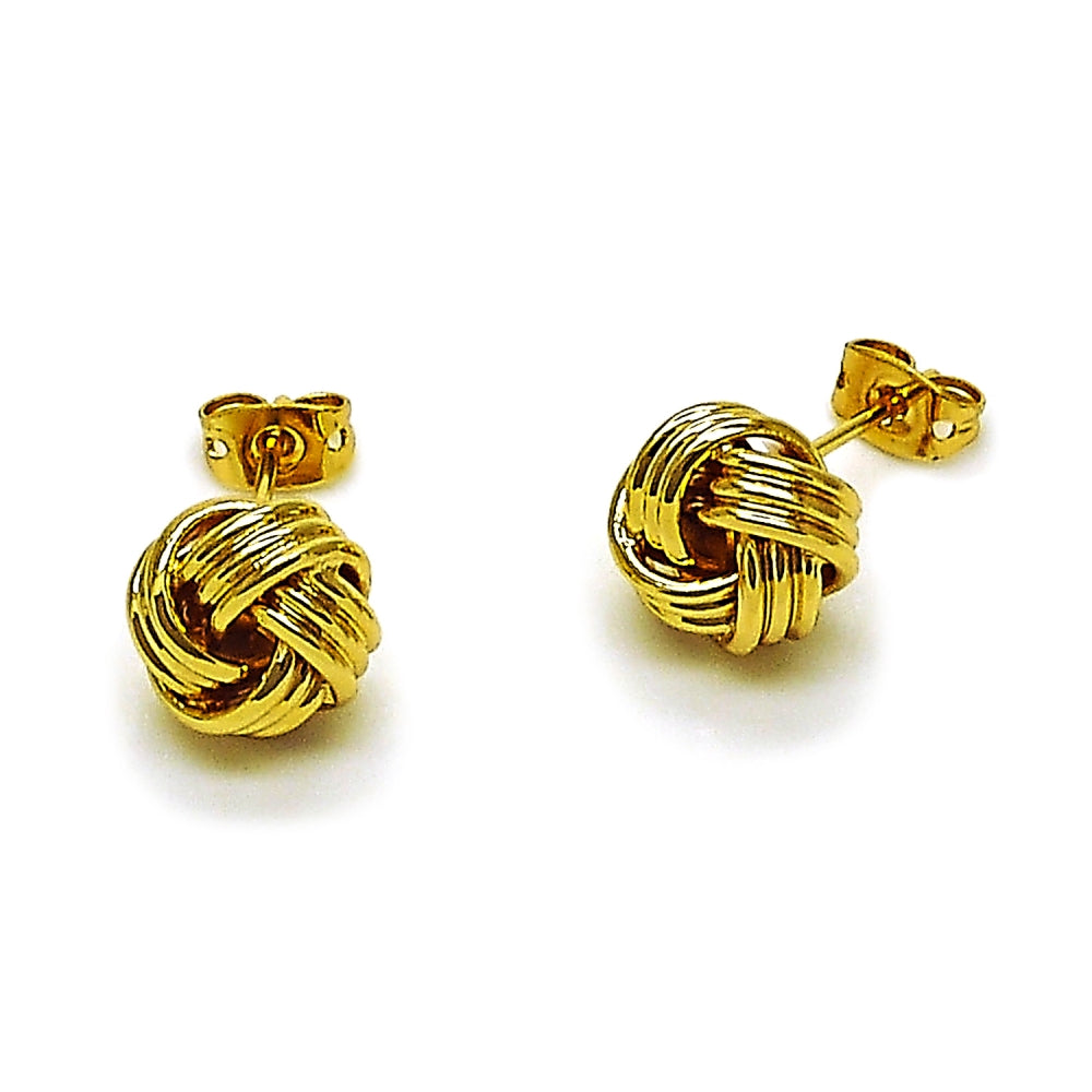 Oro Laminado Stud Earring, Gold Filled Style Love Knot Design, Polished, Golden Finish