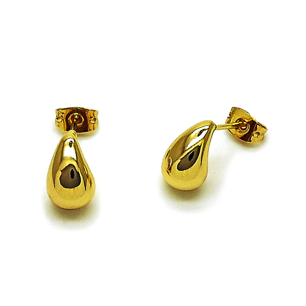 Oro Laminado Stud Earring, Gold Filled Style Teardrop Design, Polished, Golden Finish