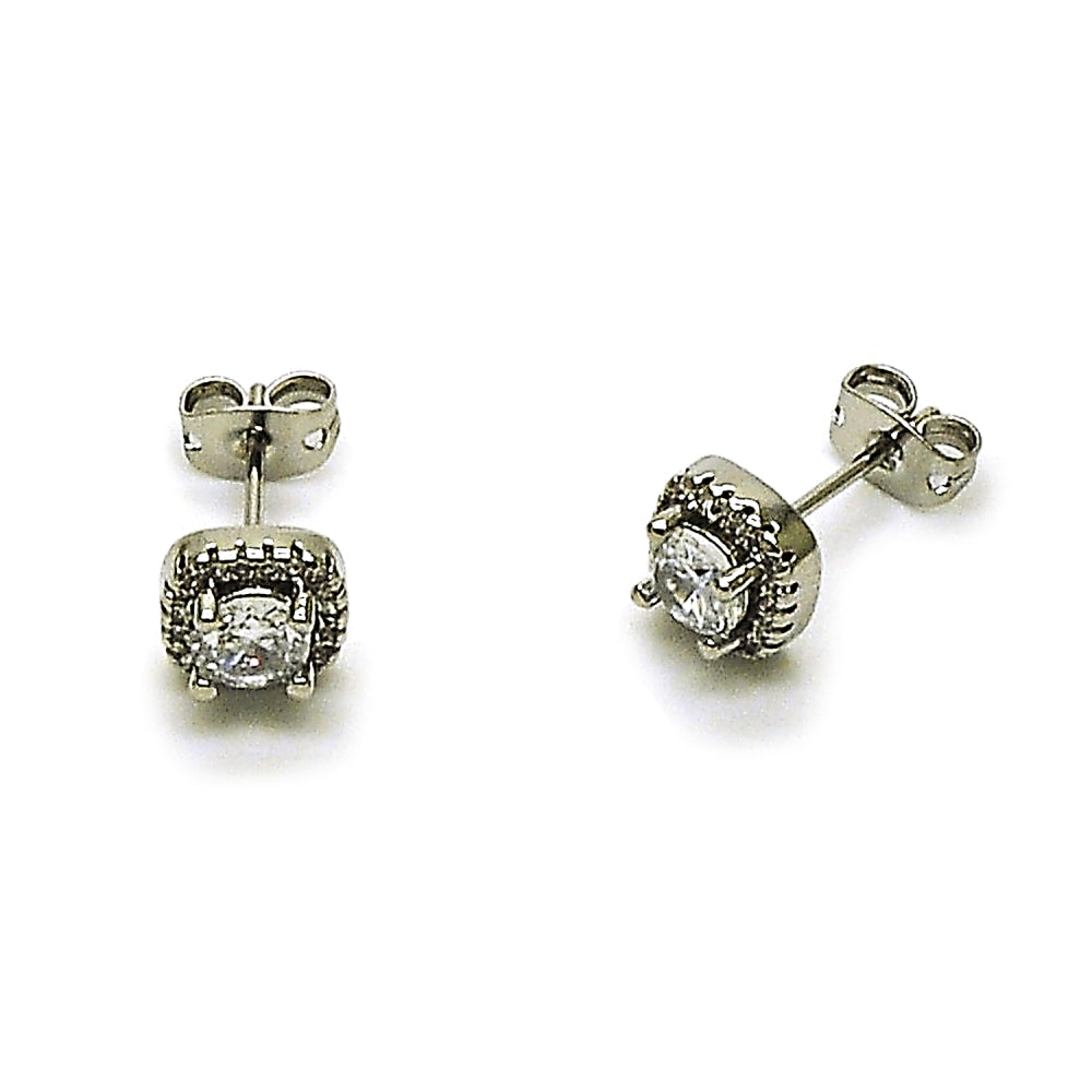 Rhodium Gold Filled Stud Earring, Cluster Design, with White Cubic Zirconia and White Micro Pave, Polished, Rhodium Finish