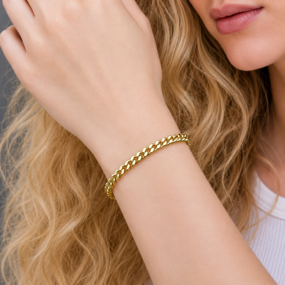 Oro Laminado Fancy Bracelet, Gold Filled Style Miami Cuban Design, Polished, Golden Finish