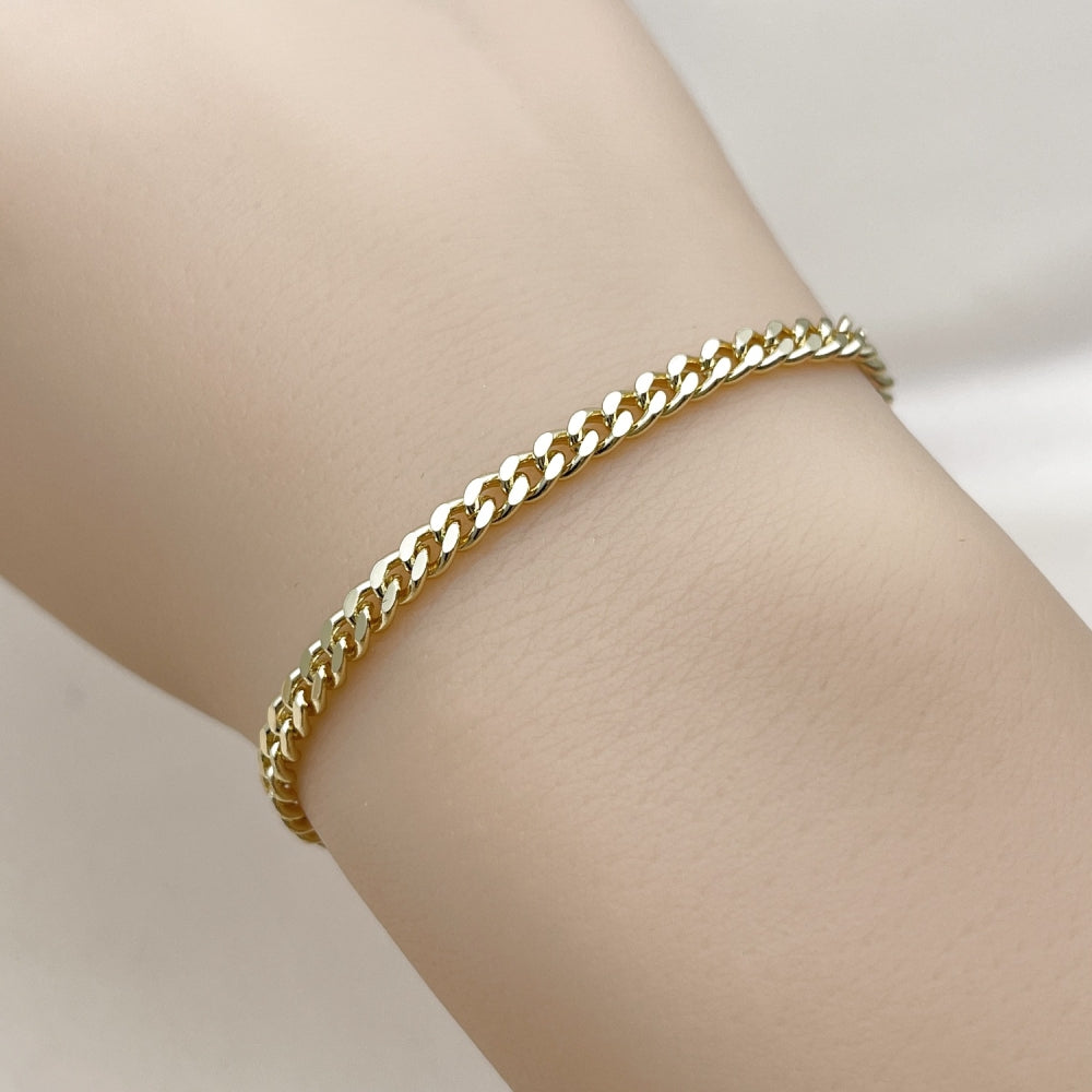 Oro Laminado Fancy Bracelet, Gold Filled Style Miami Cuban Design, Polished, Golden Finish
