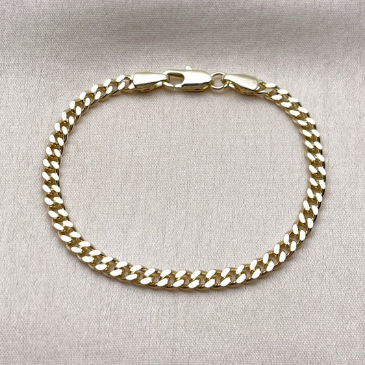 Oro Laminado Fancy Bracelet, Gold Filled Style Miami Cuban Design, Polished, Golden Finish