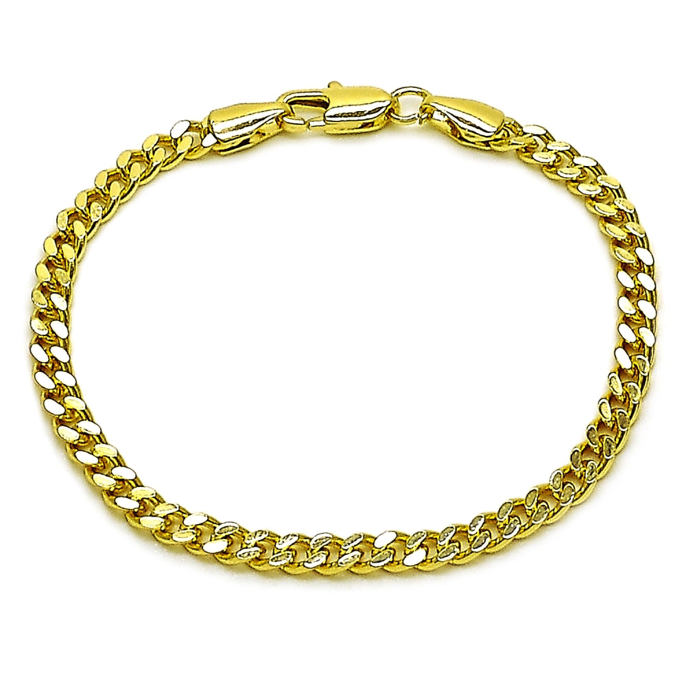 Oro Laminado Fancy Bracelet, Gold Filled Style Miami Cuban Design, Polished, Golden Finish