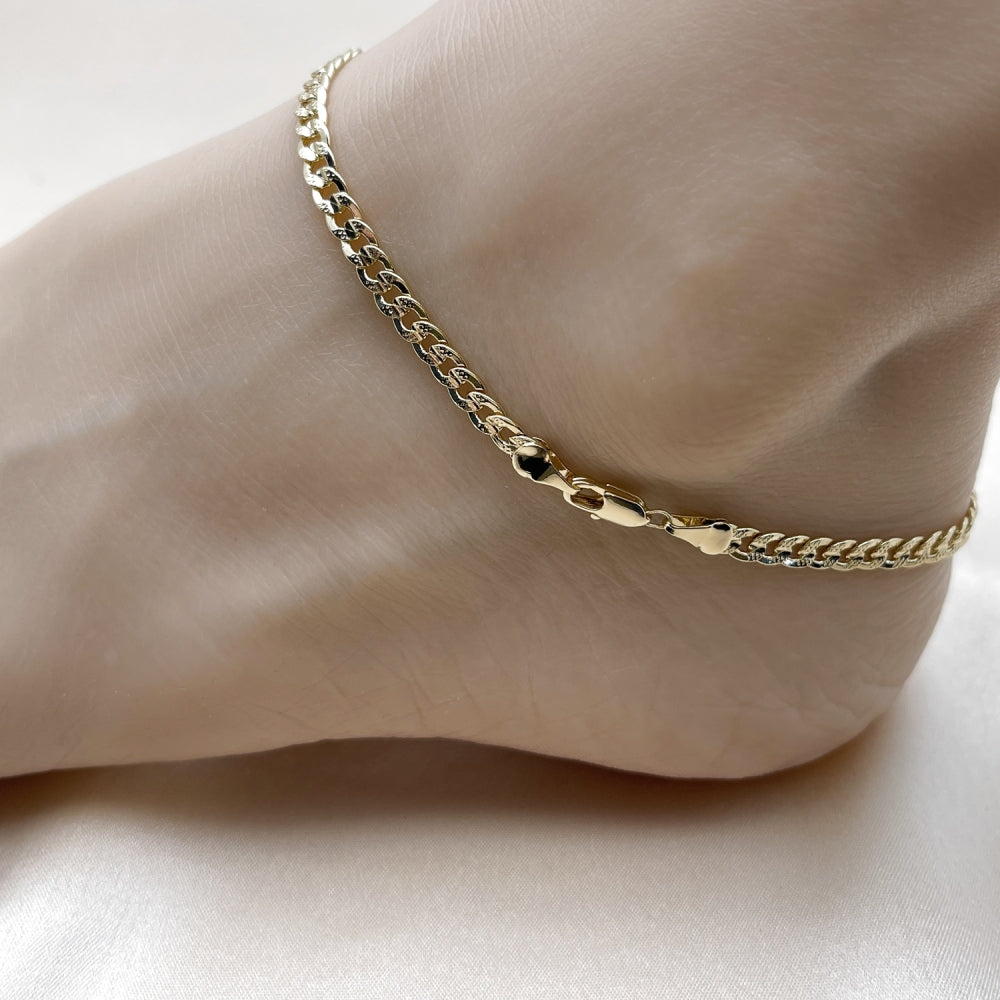Oro Laminado Basic Anklet, Gold Filled Style Concave Cuban Design, Polished, Golden Finish
