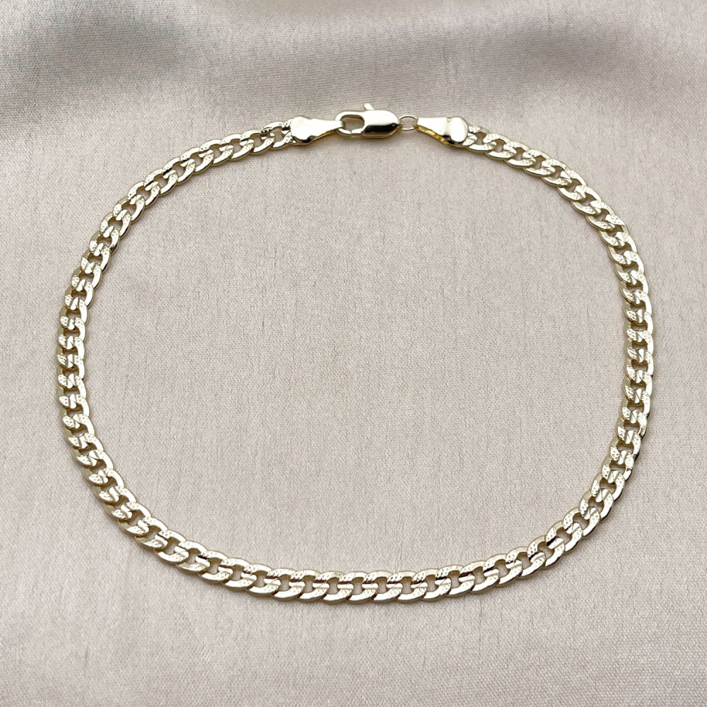 Oro Laminado Basic Anklet, Gold Filled Style Concave Cuban Design, Polished, Golden Finish