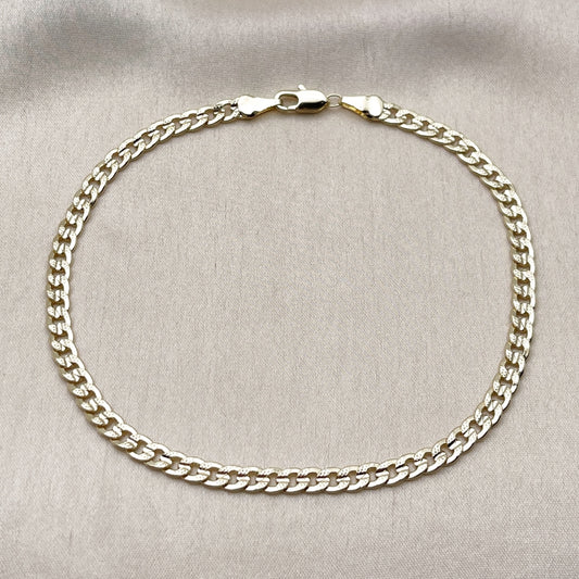 Oro Laminado Basic Anklet, Gold Filled Style Concave Cuban Design, Polished, Golden Finish