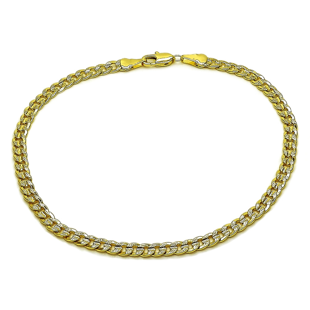 Oro Laminado Basic Anklet, Gold Filled Style Concave Cuban Design, Polished, Golden Finish