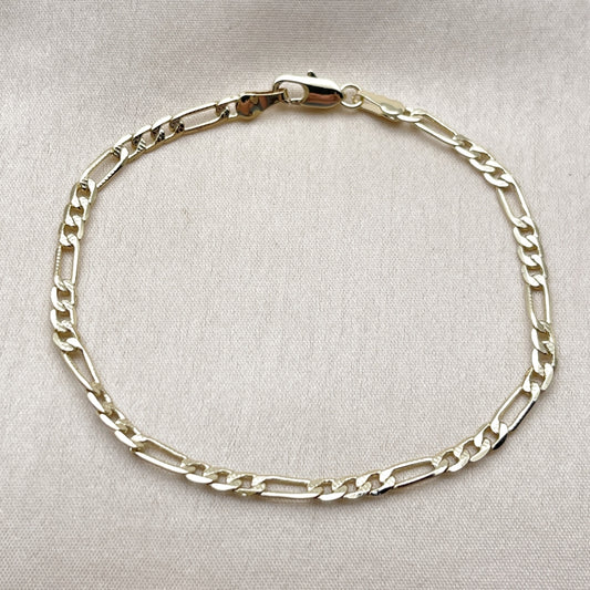 Oro Laminado Basic Bracelet, Gold Filled Style Figaro Concave Design, Diamond Cutting Finish, Golden Finish