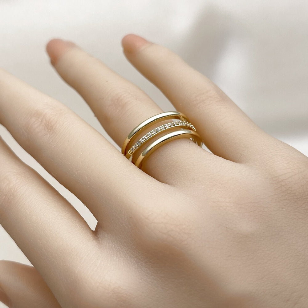 Oro Laminado Multi Stone Ring, Gold Filled Style with White Micro Pave, Polished, Golden Finish