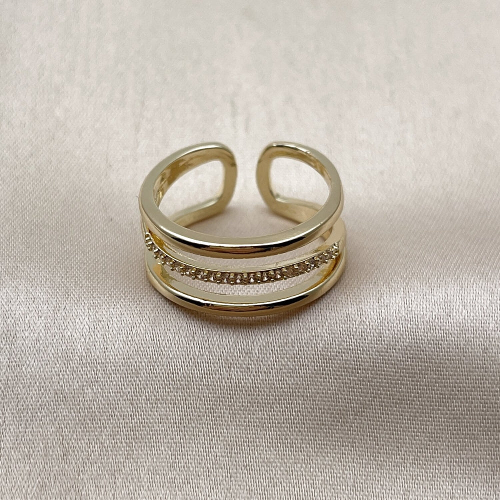 Oro Laminado Multi Stone Ring, Gold Filled Style with White Micro Pave, Polished, Golden Finish