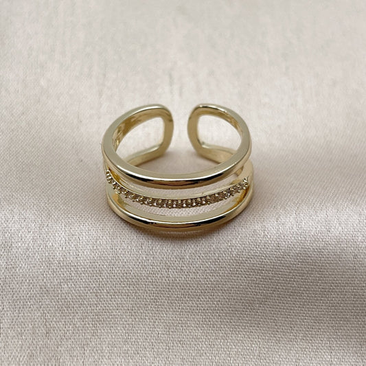 Oro Laminado Multi Stone Ring, Gold Filled Style with White Micro Pave, Polished, Golden Finish
