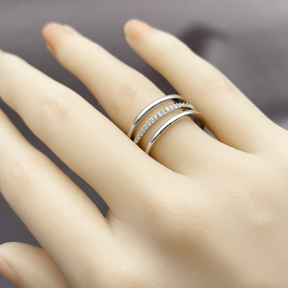 Rhodium Gold Filled Multi Stone Ring, with White Micro Pave, Polished, Rhodium Finish