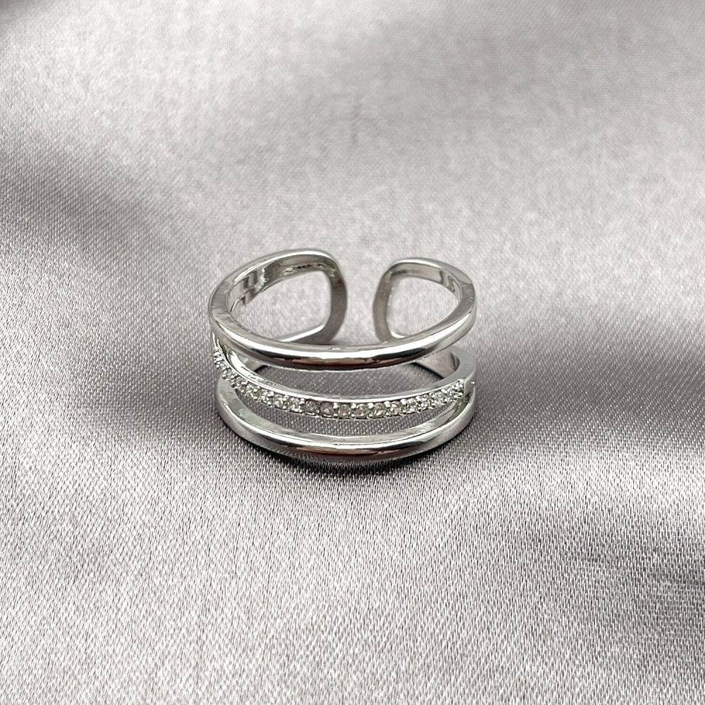 Rhodium Gold Filled Multi Stone Ring, with White Micro Pave, Polished, Rhodium Finish