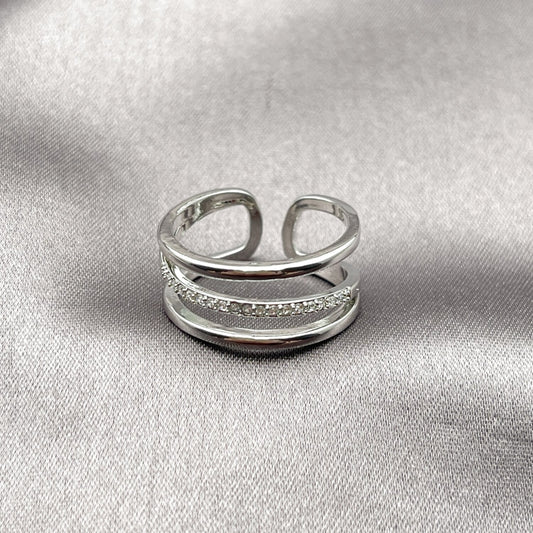 Rhodium Gold Filled Multi Stone Ring, with White Micro Pave, Polished, Rhodium Finish
