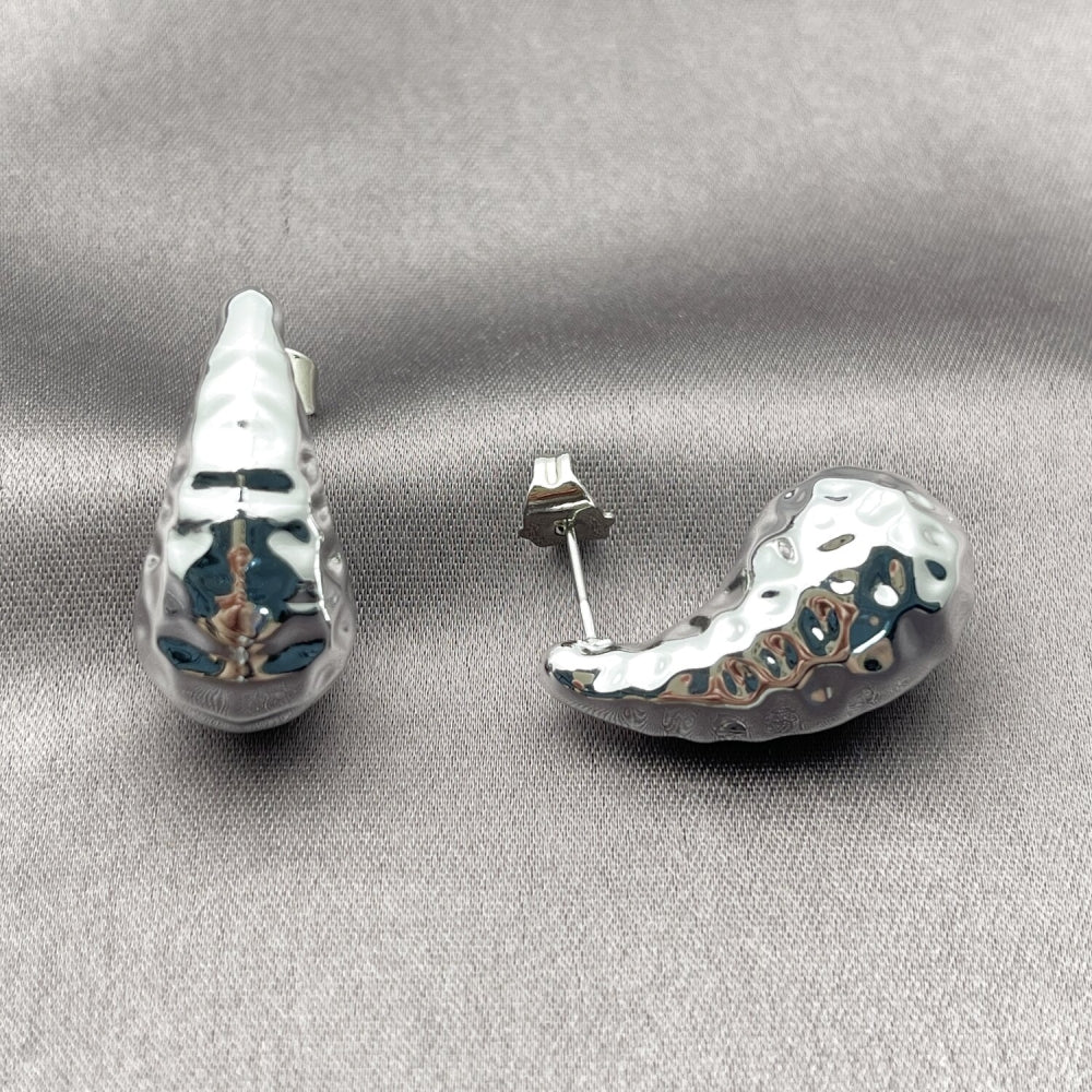 Rhodium Gold Filled Stud Earring, Teardrop Design, Polished, Rhodium Finish
