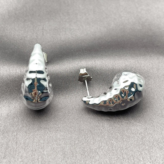 Rhodium Gold Filled Stud Earring, Teardrop Design, Polished, Rhodium Finish