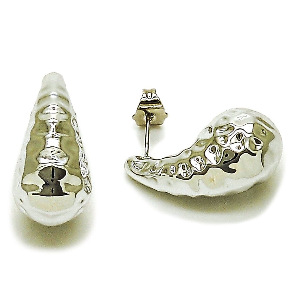 Rhodium Gold Filled Stud Earring, Teardrop Design, Polished, Rhodium Finish