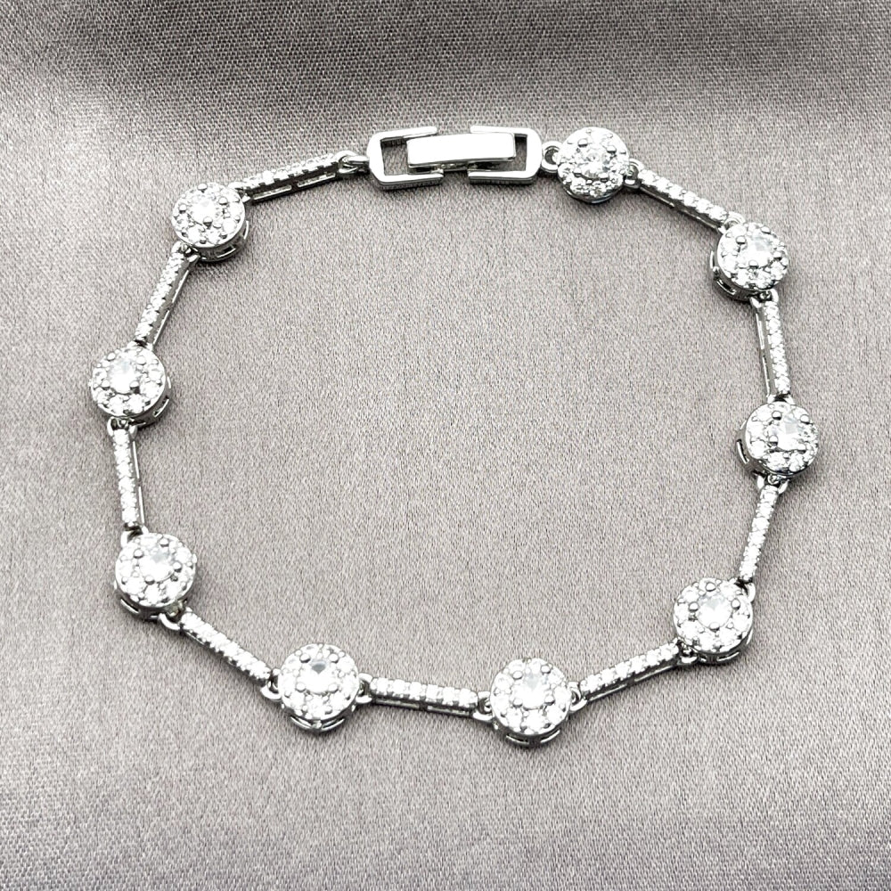 Rhodium Gold Filled Tennis Bracelet, Cluster Design, with White Cubic Zirconia, Polished, Rhodium Finish