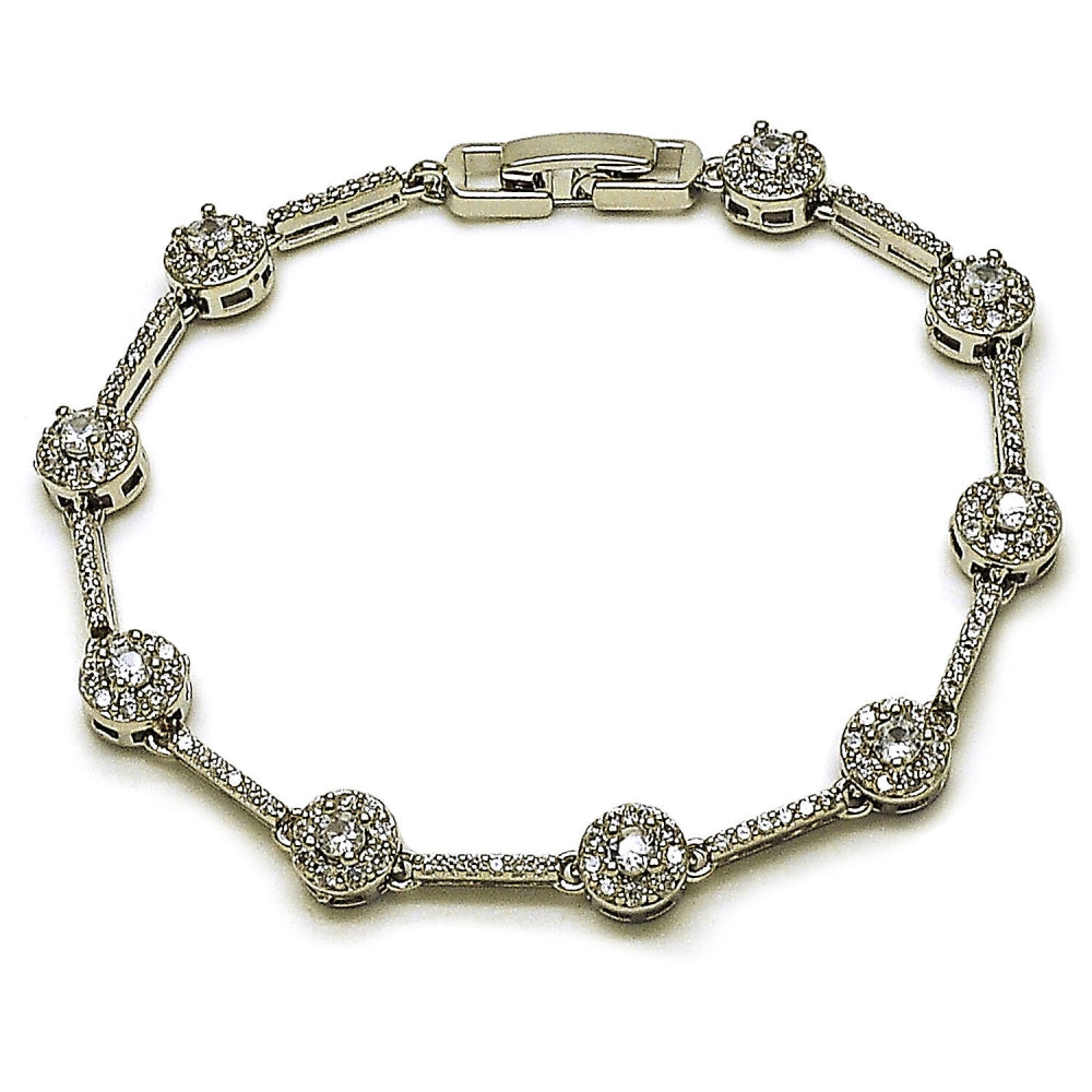 Rhodium Gold Filled Tennis Bracelet, Cluster Design, with White Cubic Zirconia, Polished, Rhodium Finish