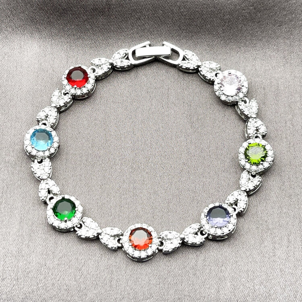 Rhodium Gold Filled Tennis Bracelet, Hugs and Kisses and Cluster Design, with Multicolor and White Cubic Zirconia, Polished, Rhodium Finish