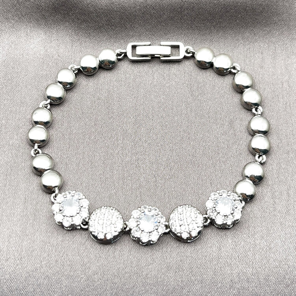 Rhodium Gold Filled Fancy Bracelet, Cluster Design, with White Cubic Zirconia and White Micro Pave, Polished, Rhodium Finish
