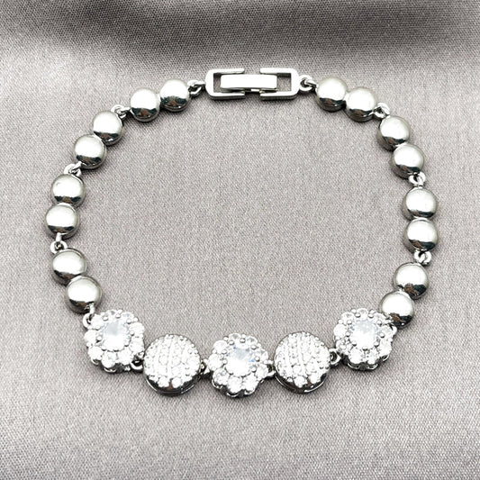 White Gold Filled Fancy Bracelet, Cluster Design, with White Cubic Zirconia and White Micro Pave, Polished, Rhodium Finish