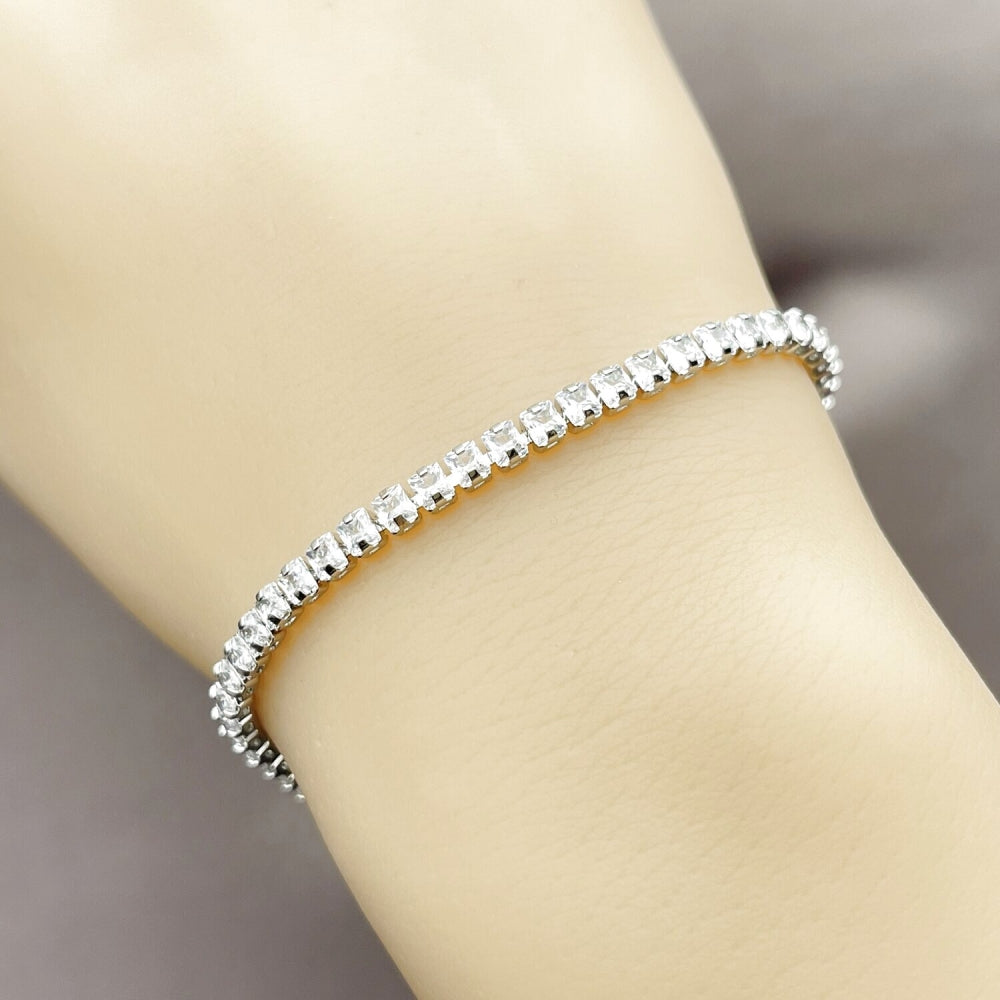 Rhodium Gold Filled Tennis Bracelet, with White Cubic Zirconia, Polished, Rhodium Finish