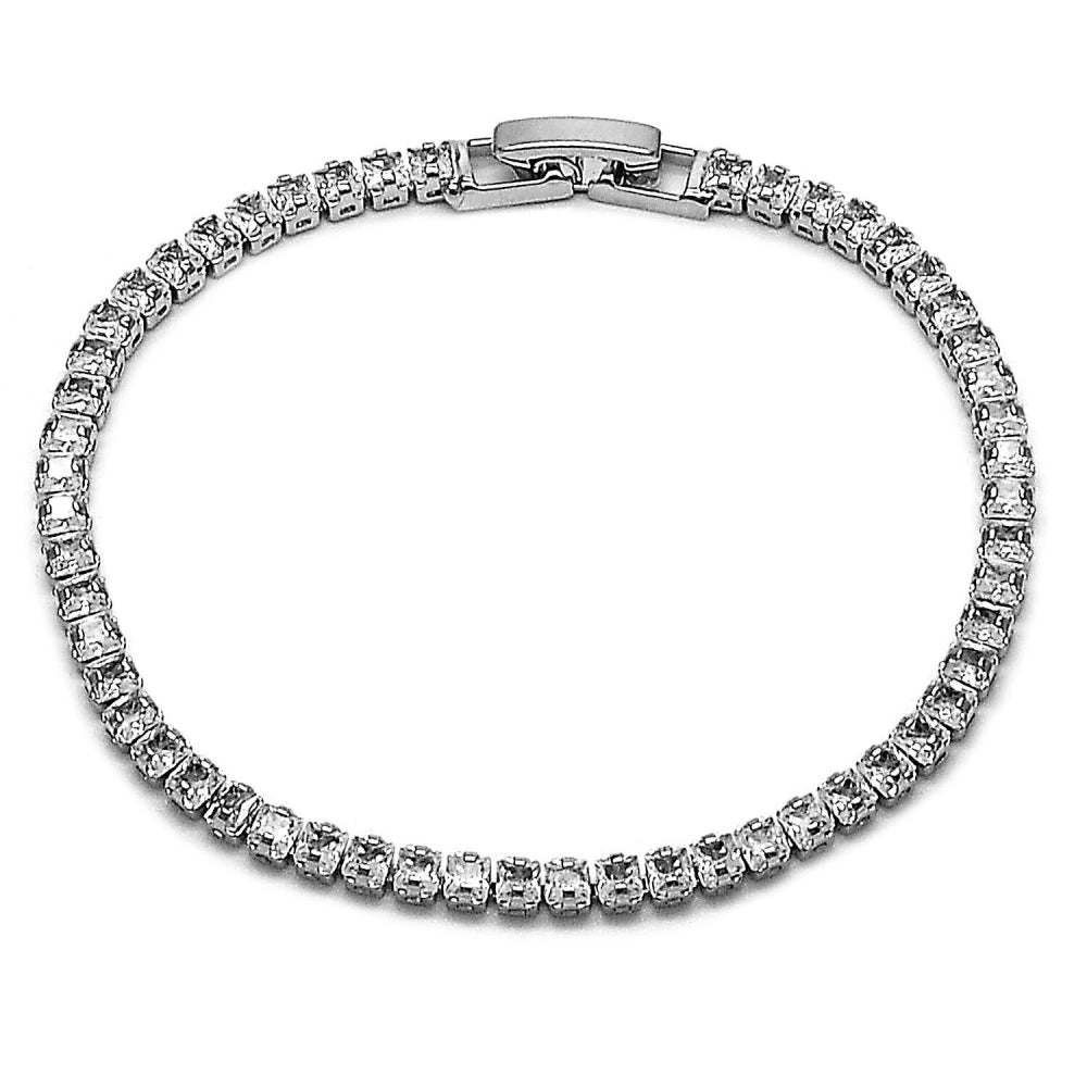 Rhodium Gold Filled Tennis Bracelet, with White Cubic Zirconia, Polished, Rhodium Finish