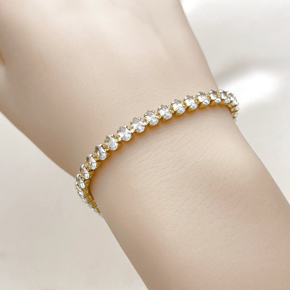 Oro Laminado Tennis Bracelet, Gold Filled Style with White Cubic Zirconia, Polished, Golden Finish