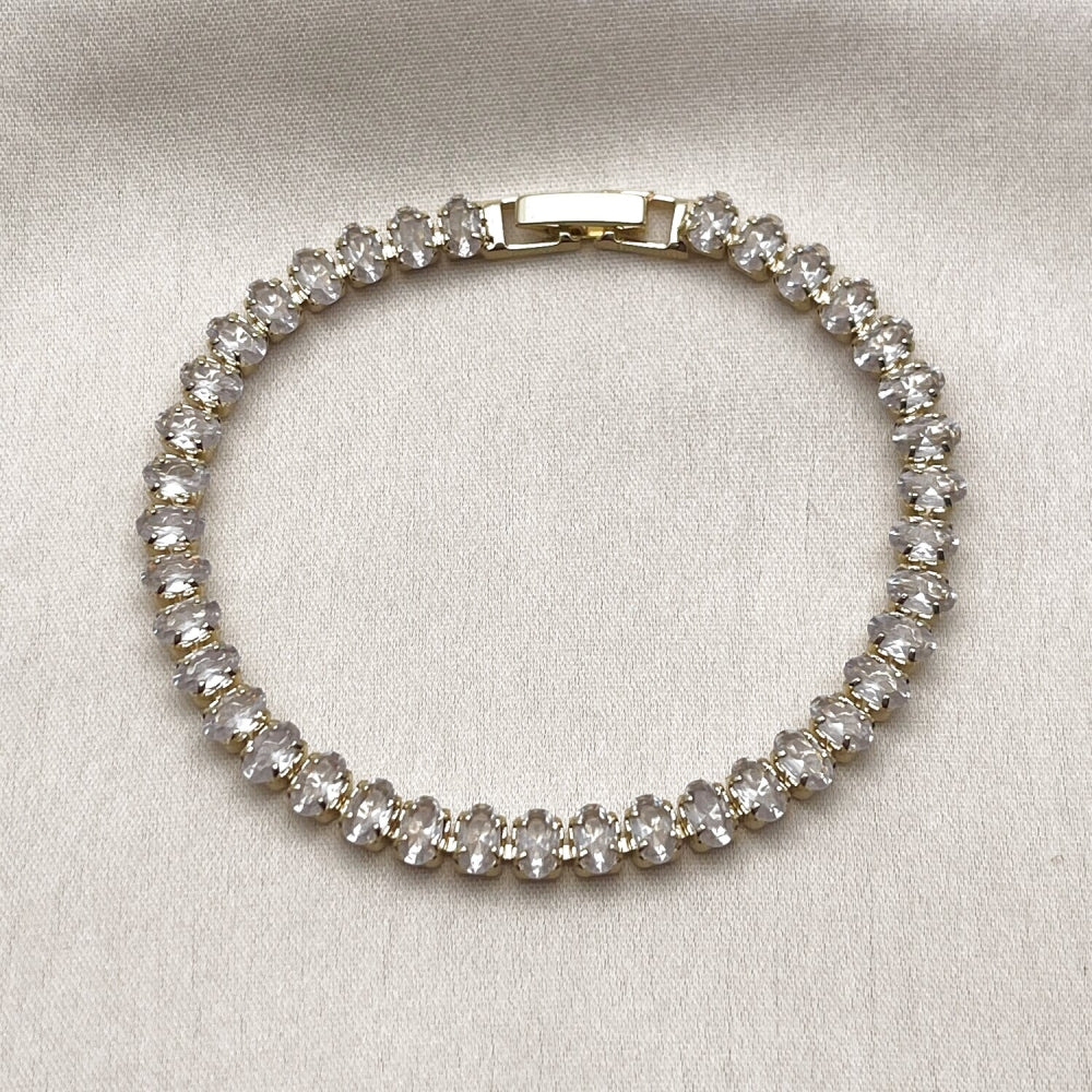 Oro Laminado Tennis Bracelet, Gold Filled Style with White Cubic Zirconia, Polished, Golden Finish