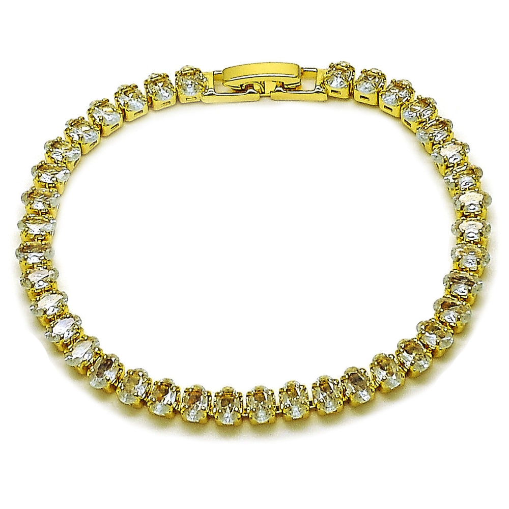 Oro Laminado Tennis Bracelet, Gold Filled Style with White Cubic Zirconia, Polished, Golden Finish