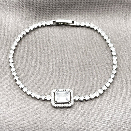 White Gold Filled Fancy Bracelet, Cluster Design, with White Cubic Zirconia and White Micro Pave, Polished, Rhodium Finish