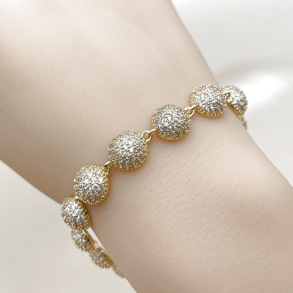Oro Laminado Tennis Bracelet, Gold Filled Style Ball Design, with White Cubic Zirconia, Polished, Golden Finish