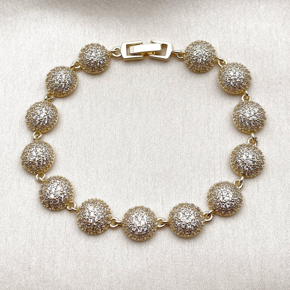 Oro Laminado Tennis Bracelet, Gold Filled Style Ball Design, with White Cubic Zirconia, Polished, Golden Finish