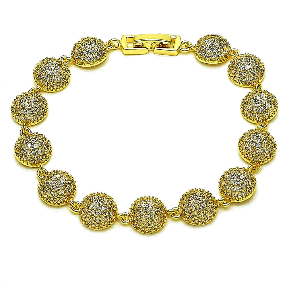 Oro Laminado Tennis Bracelet, Gold Filled Style Ball Design, with White Cubic Zirconia, Polished, Golden Finish