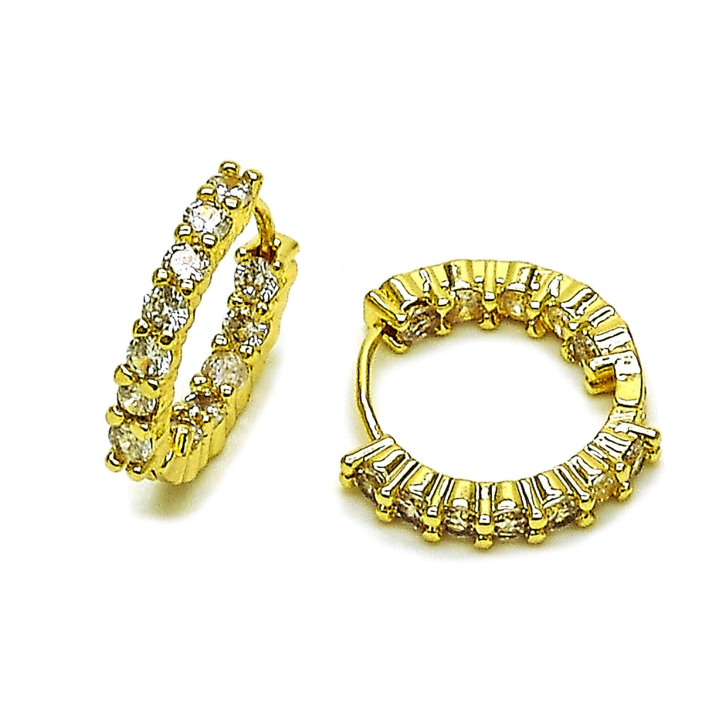 Oro Laminado Huggie Hoop, Gold Filled Style with White Cubic Zirconia, Polished, Golden Finish