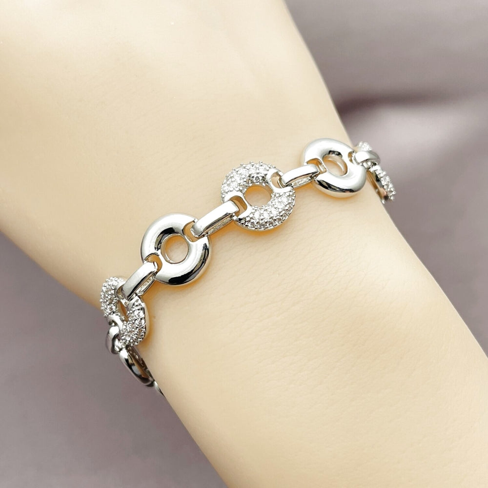 Rhodium Gold Filled Fancy Bracelet, with White Micro Pave, Polished, Rhodium Finish