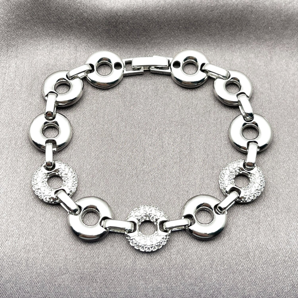 Rhodium Gold Filled Fancy Bracelet, with White Micro Pave, Polished, Rhodium Finish