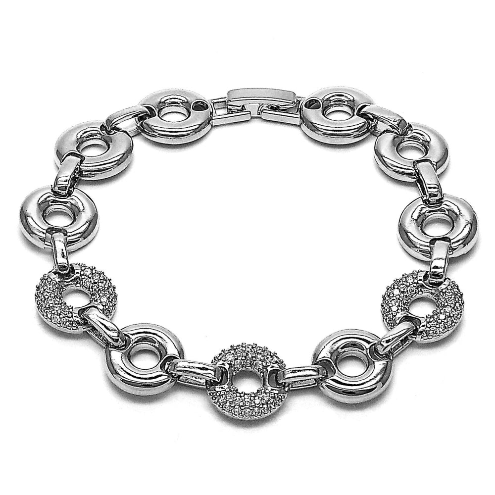 Rhodium Gold Filled Fancy Bracelet, with White Micro Pave, Polished, Rhodium Finish