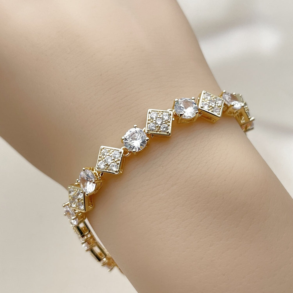 Oro Laminado Tennis Bracelet, Gold Filled Style with White Cubic Zirconia, Polished, Golden Finish