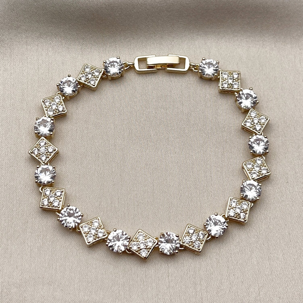Oro Laminado Tennis Bracelet, Gold Filled Style with White Cubic Zirconia, Polished, Golden Finish