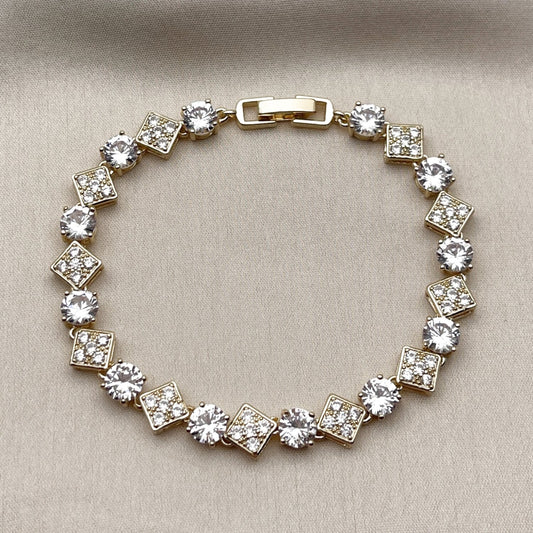 Oro Laminado Tennis Bracelet, Gold Filled Style with White Cubic Zirconia, Polished, Golden Finish