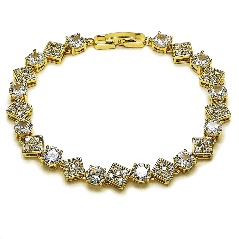 Oro Laminado Tennis Bracelet, Gold Filled Style with White Cubic Zirconia, Polished, Golden Finish