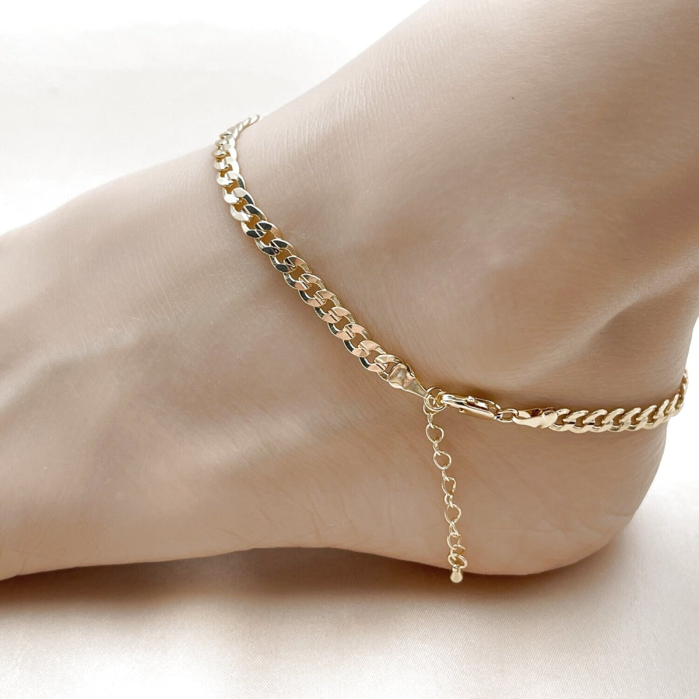 Oro Laminado Basic Anklet, Gold Filled Style Concave Cuban Design, Polished, Golden Finish