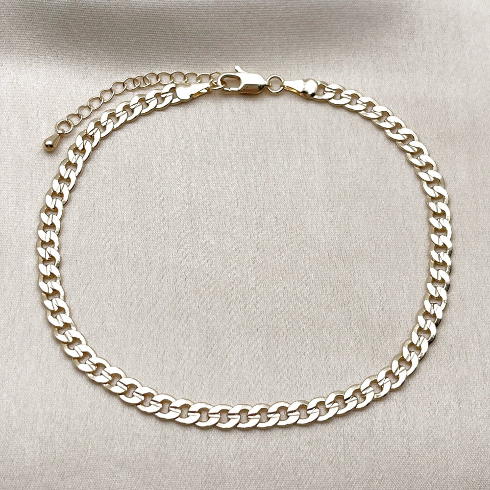 Oro Laminado Basic Anklet, Gold Filled Style Concave Cuban Design, Polished, Golden Finish