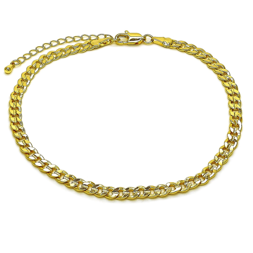 Oro Laminado Basic Anklet, Gold Filled Style Concave Cuban Design, Polished, Golden Finish