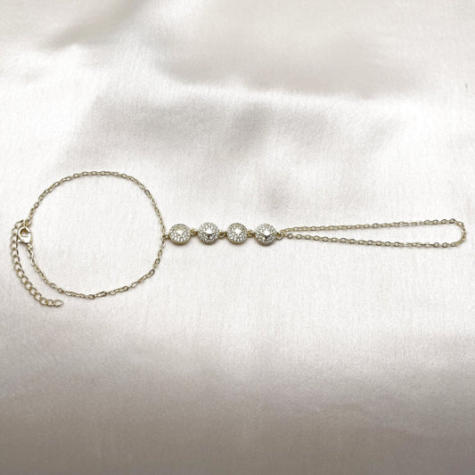 Oro Laminado Fancy Bracelet, Gold Filled Style Star and Rolo Design, with White Micro Pave, Polished, Golden Finish