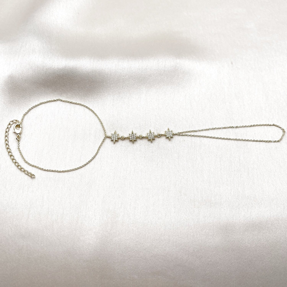 Oro Laminado Fancy Bracelet, Gold Filled Style Star and Rolo Design, with White Micro Pave, Polished, Golden Finish